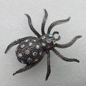 Large Vintage Silver Sparkling Aurora Borealis Spider Brooch